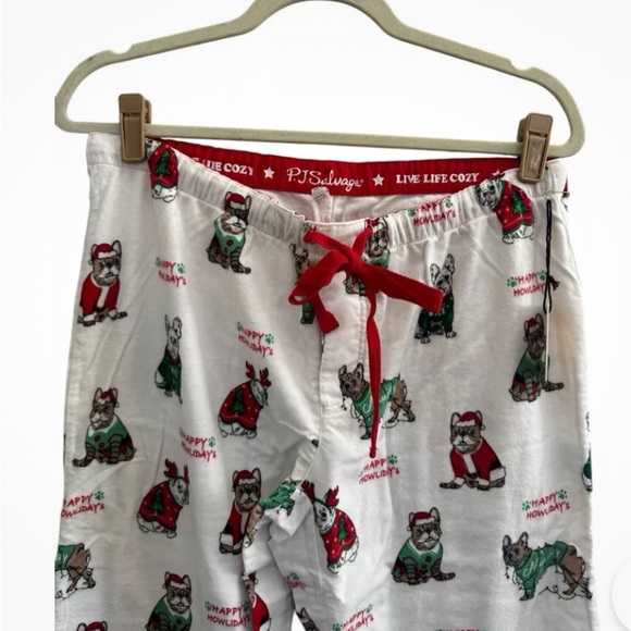 PJ Salvage Fleece Happy Howlidays French Bulldogs dressed for pant Christmas NWT - Picture 2 of 4
